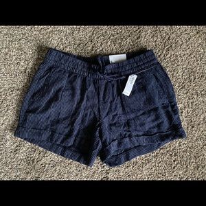 Blue and white pinstripe Old Navy drawstring linen shorts